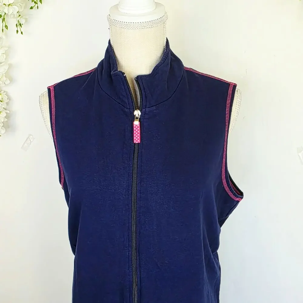 The Quacker Factory Lounge Outfit Set Large Navy Pink Whale Zip Vest Coastal